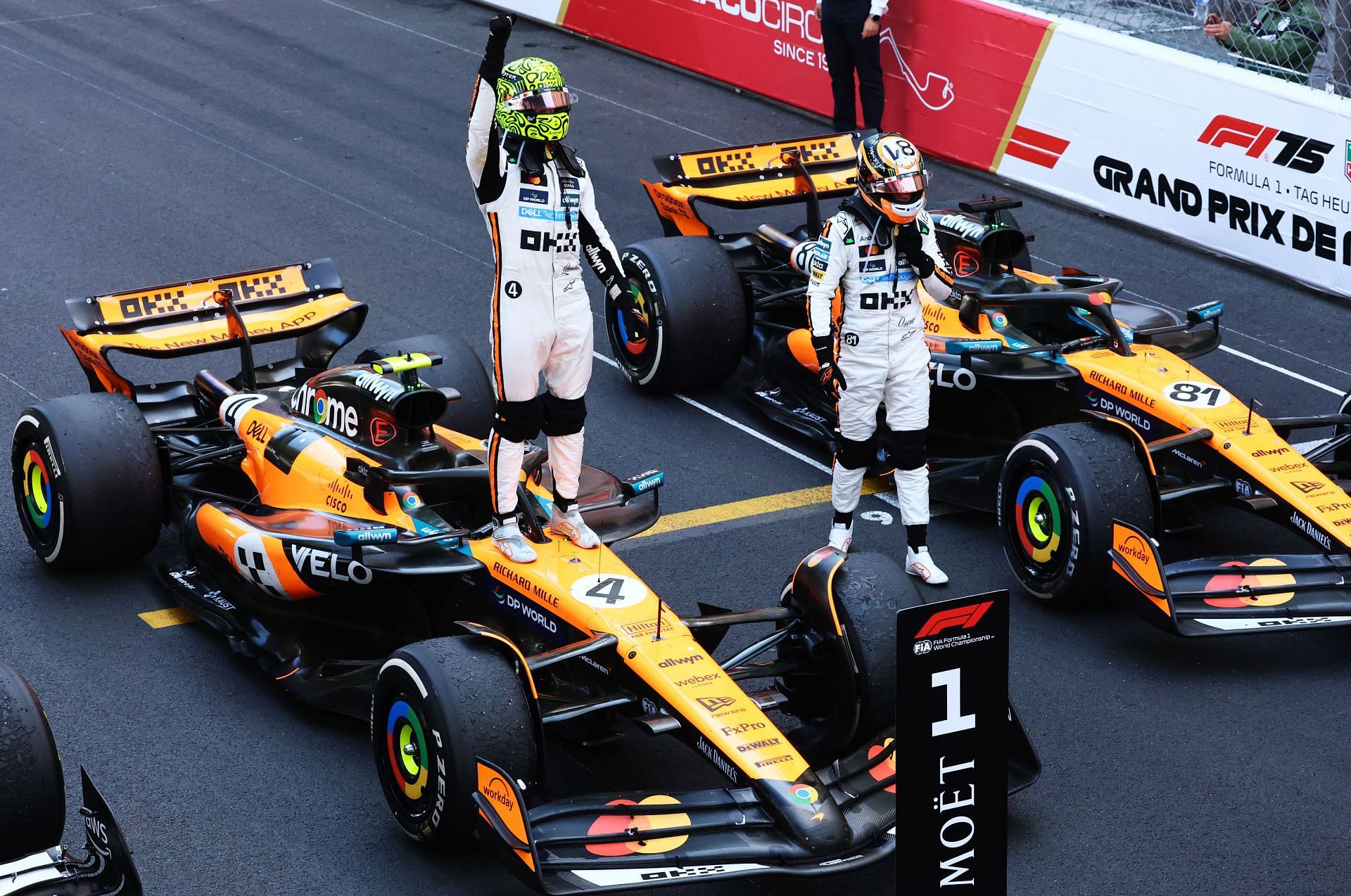 Lando Norris celebrates after winning the Monaco Grand Prix - Source: Getty